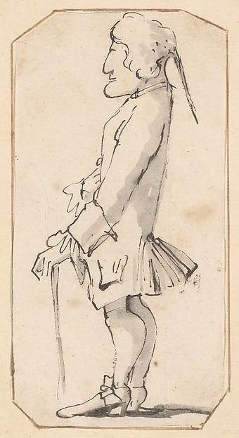 Caricature of a Man Carrying a Stick, Standing in Profile to the Left