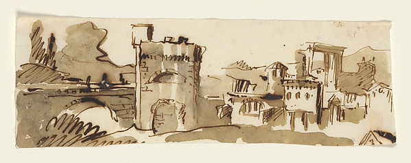 View of a Town with a Fortified Bridge