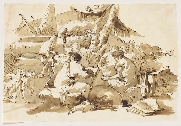 Philosophers Instructing Pupils by an Antique Sarcophagus