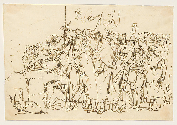 A Crowd of Persons in Antique Roman or Oriental Dress, Gathering at a Pagan Altar