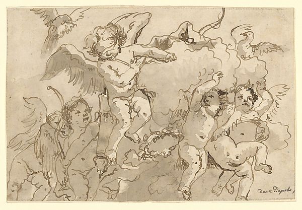 Cupid Blindfolded in the Clouds, with Five Attendant Putti