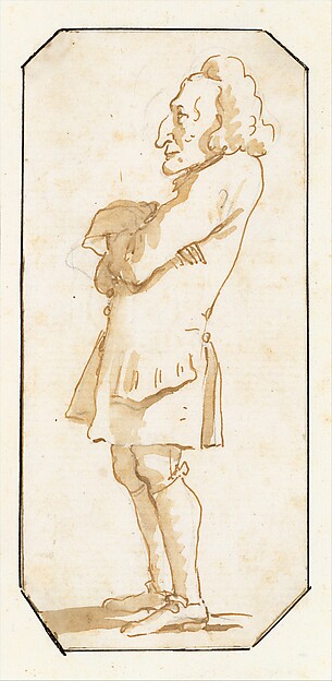 Caricature of a Man with His Arms Folded, Standing in Profile to the Left