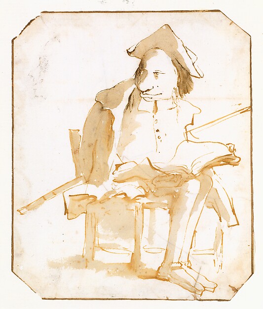 Caricature of a Seated Man with a Book and a Cane