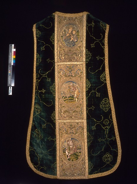 Chasuble with Orphreys depicting a saint and bishop saint (front), the Virgin and Child, Saint Martin, and Saint Peter (back) by an unrecorded maker, The Metropolitan Museum of Art